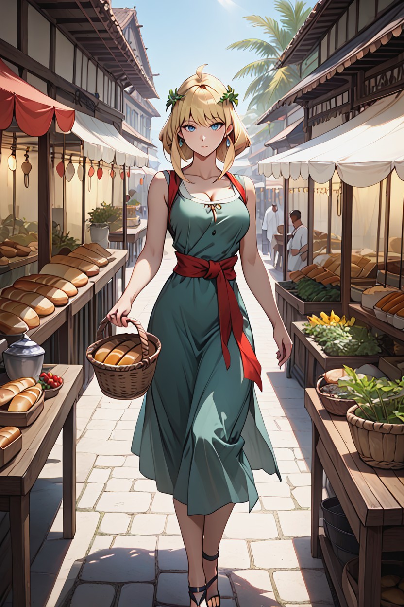 Bread In Basket, Cheese Vendor, Wooden Market Stalls With Cloth Awning Hentai AI Porn
