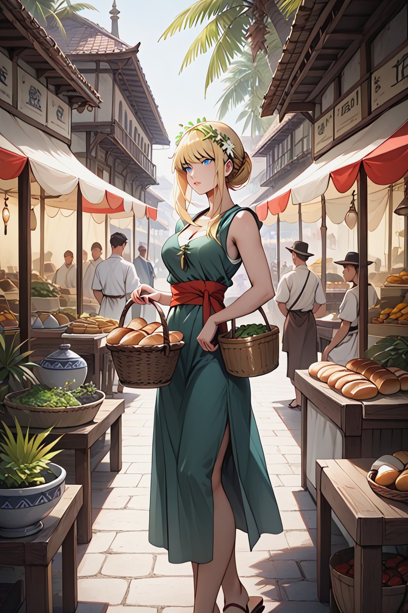 Bread In Basket, Long Blonde Hair, White Colored Tunic Hentai AI Porn