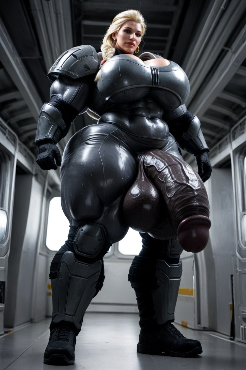 Gigantic Trapezius, Extremely Tall, Armor Vest AI Porn