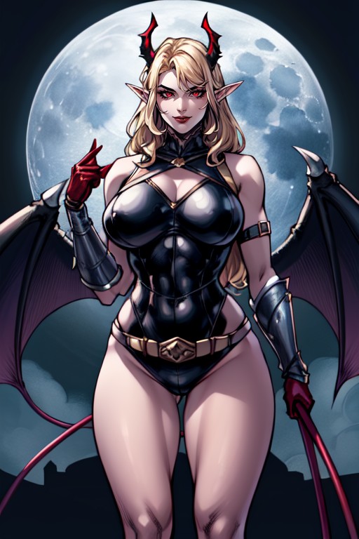 Demon Horns, Hourglass Shaped Body, Full Moon AI Porn