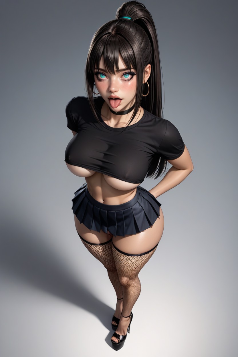 Bangs, Black Hair, She Has A Surprised Expression AI Porn