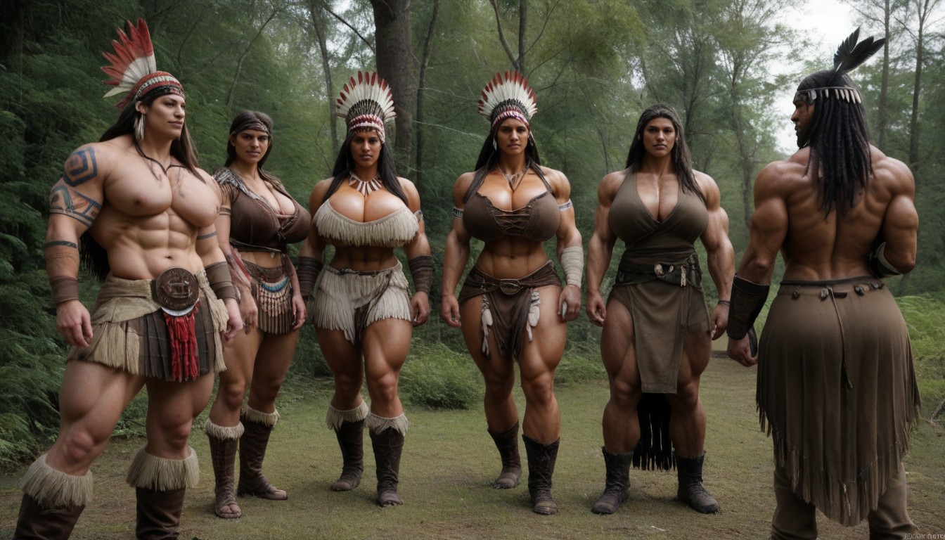 Hyper Mega Colossal Beefy Muscular Warrior Glutes, In A Lagoon Swamp, Deerskin Moccasins AI Porn