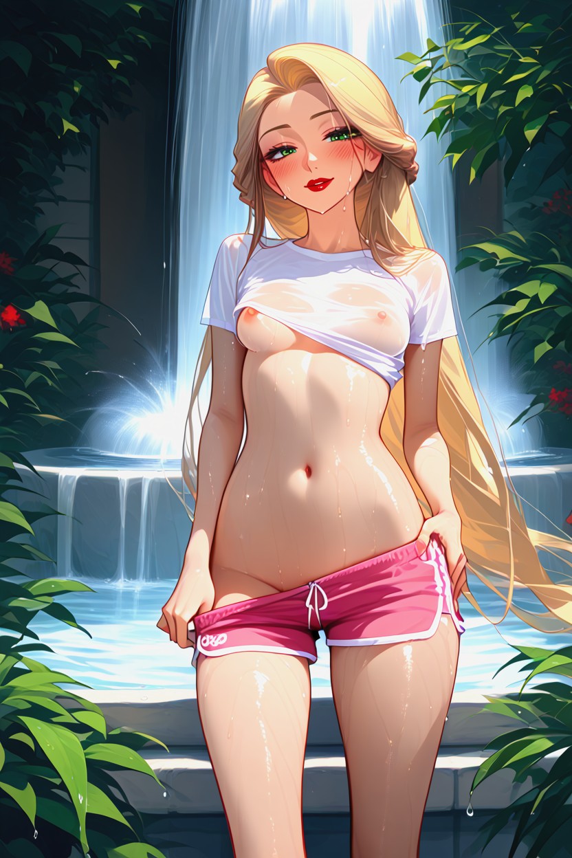 Lean Ass, Small Breasts, Wet Pink Shorts Hentai AI Porn