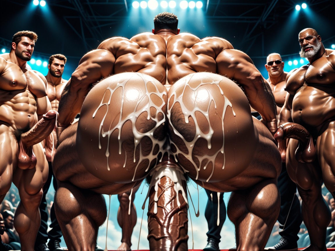 Mouth Agape, Sweaty, Mucha Gente Alrededor Porno gay IA