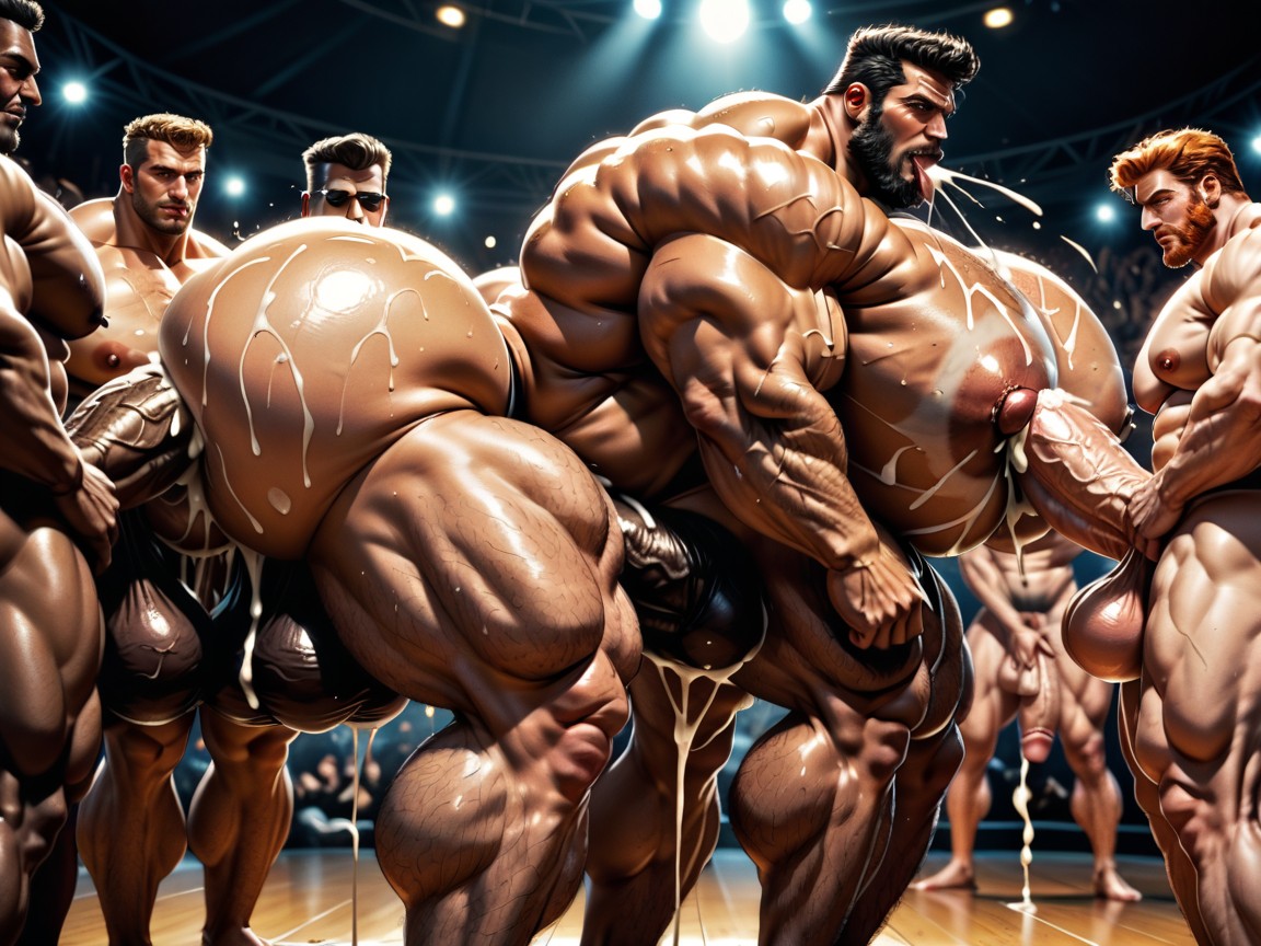 Dark Five Oclock Shadow, Hands Spread Ass Very Far Apart, Huge Hyper Nipples AI Gay Porn