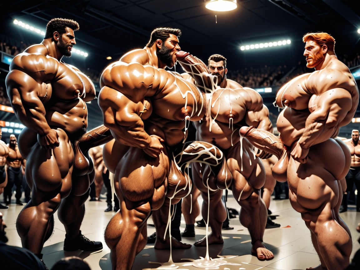 Many Gay Men, Hairy Thick Hyper Muscled Body, Sweaty AI Gay Porn