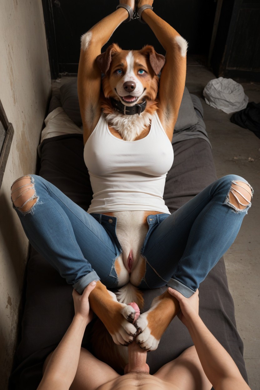 Malehuman Penis, Taller Woman, Rope Tied Around Feet Furry AI Porn