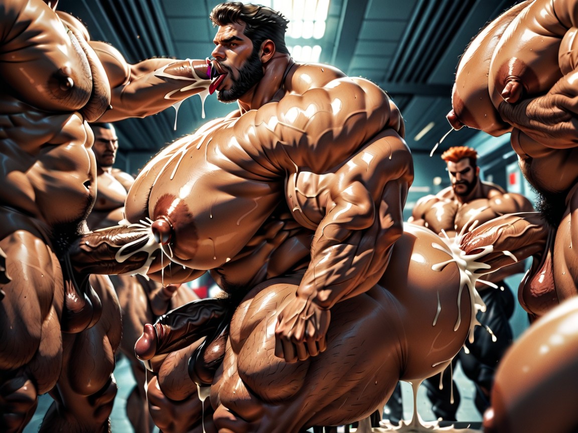 Blowjob (3rd Person), Detailed Massive Muscles, All Hyper Boobs AI Gay Porn