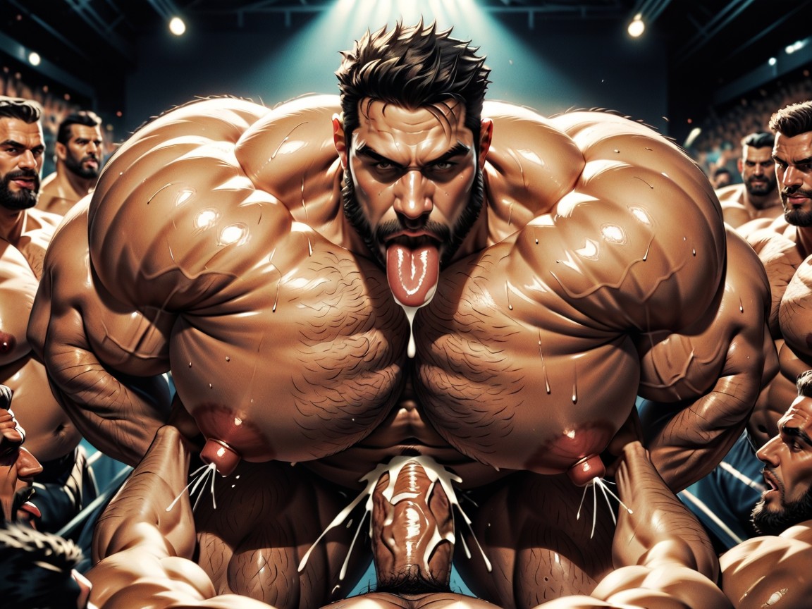 Dark Five Oclock Shadow, Triple Penetration In Ass, Side View AI Gay Porn