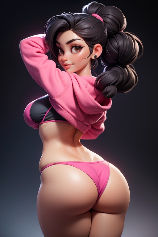 Very Thick And Strong Looking Thighs, Black Hair Is Fully Tied Up, Tanned Skin Latina Hentai AI Porn