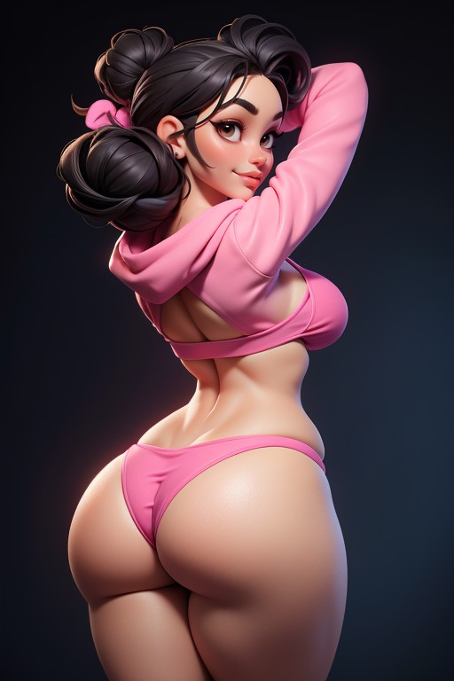 Black Hair Fully Tied Up Into A Tight Bun, Sexy, Gorgeous Latina Woman Hentai AI Porn