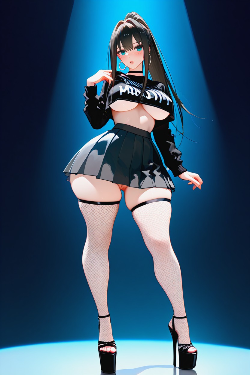 Tight Black Tshirt, Nipples Visible Through Shirt, Pussy Visible Hentai AI Porn