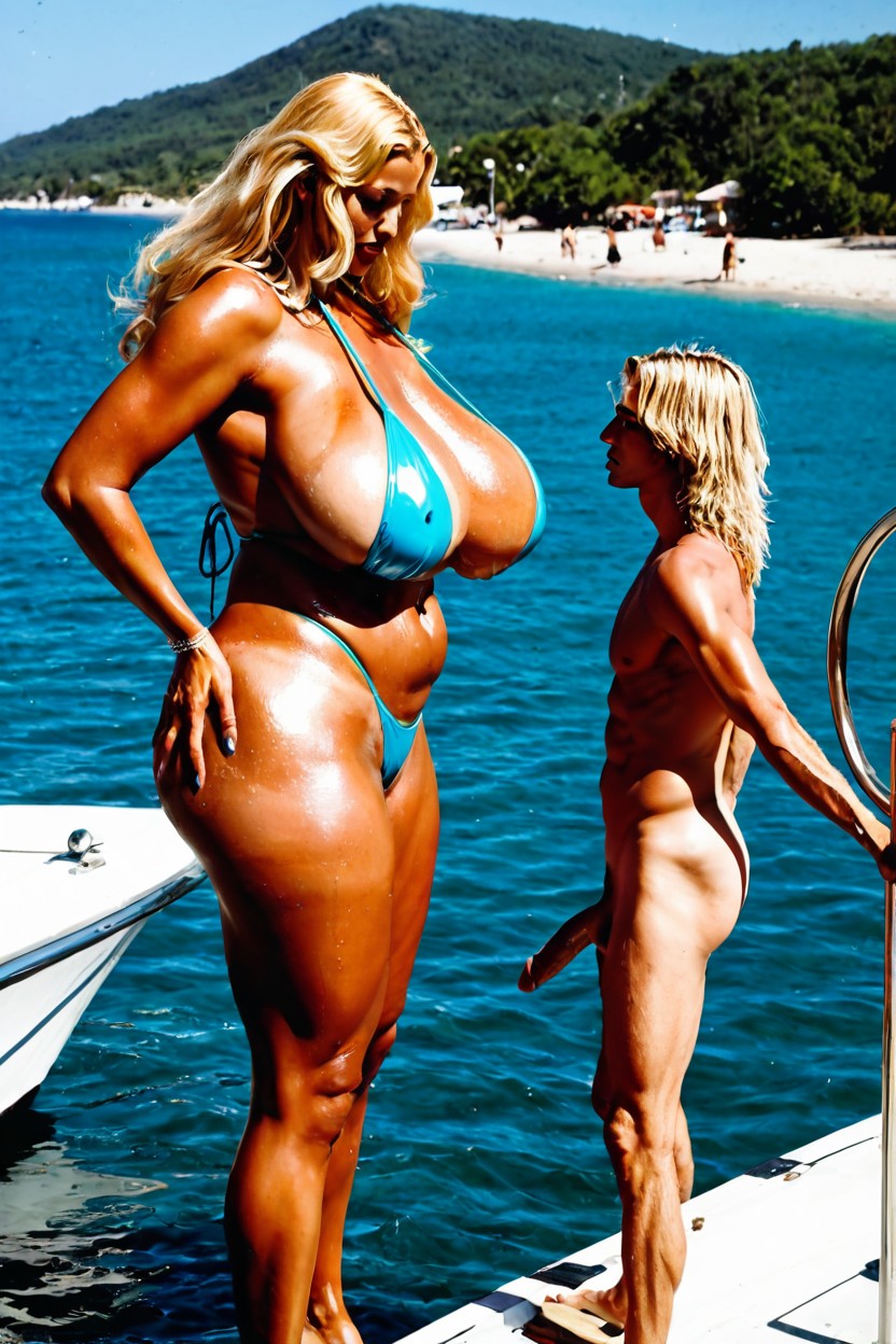 Nordic Slut With Extremely Long Straight Blonde Hair, Gorgeous Blonde College, Man Reaching Up To Grab Her Boobs AI Porn