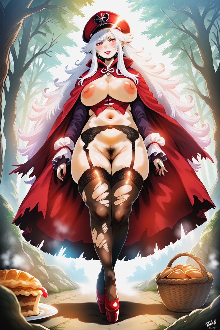 Garter Belt, Walking Through The Forest, Very Long Hair AI Porn