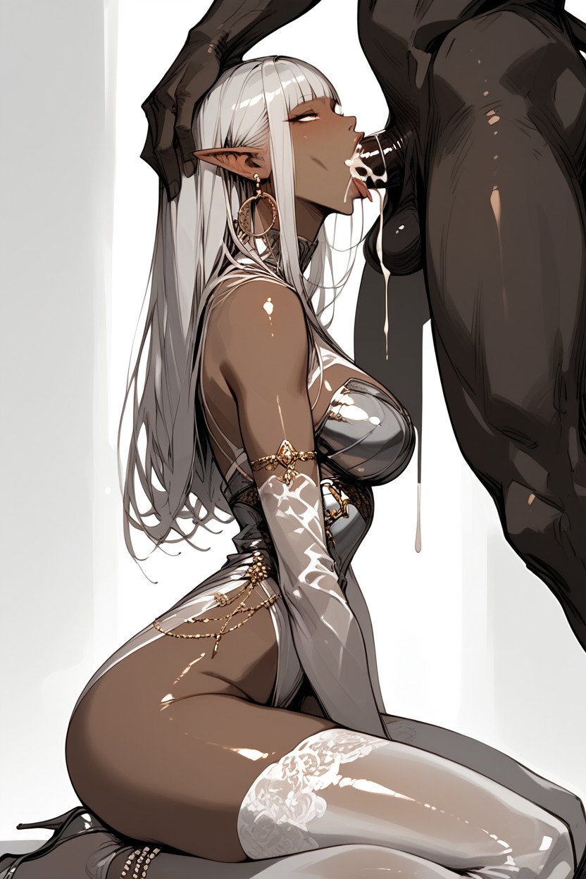 Deep Throat, Silver Armor, Black Skin Hentai AI Porn