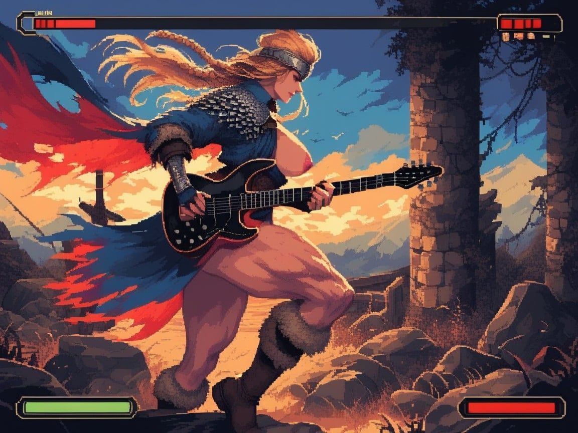 Musical Notes In Air, One Leg Up On Rock, Viking Woman Hentai AI Porn