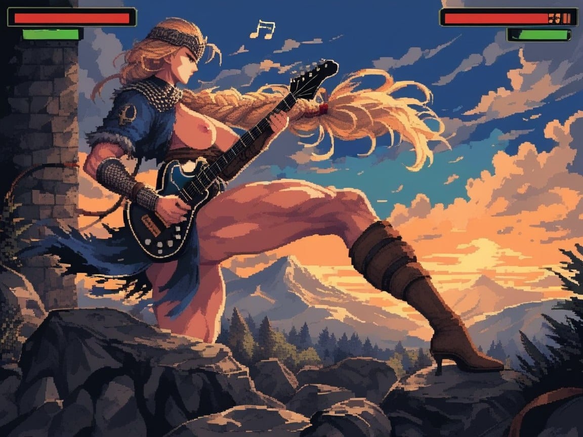 Side View, Playing Electric Guitar, Rock Band Hentai AI Porn