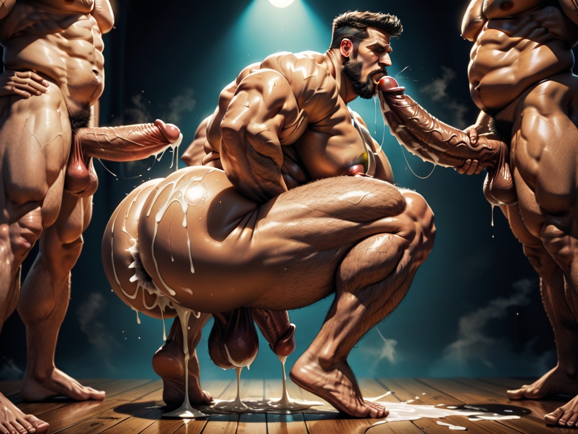Many Huge Cocks In Mouth And Hyper Massive Ass, Massive Thick Bulky Hairy Muscles, Hyper Boobs AI Gay Porn