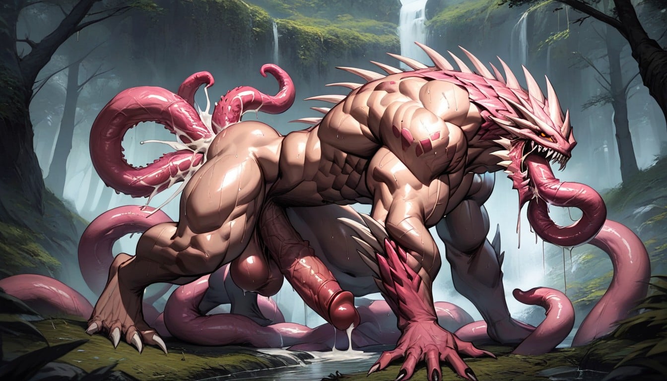 Mouth Penetration, Barbed Penis, Tentacles Double Penetrating Human With The Giant Cock All Holes Filled AI Porn