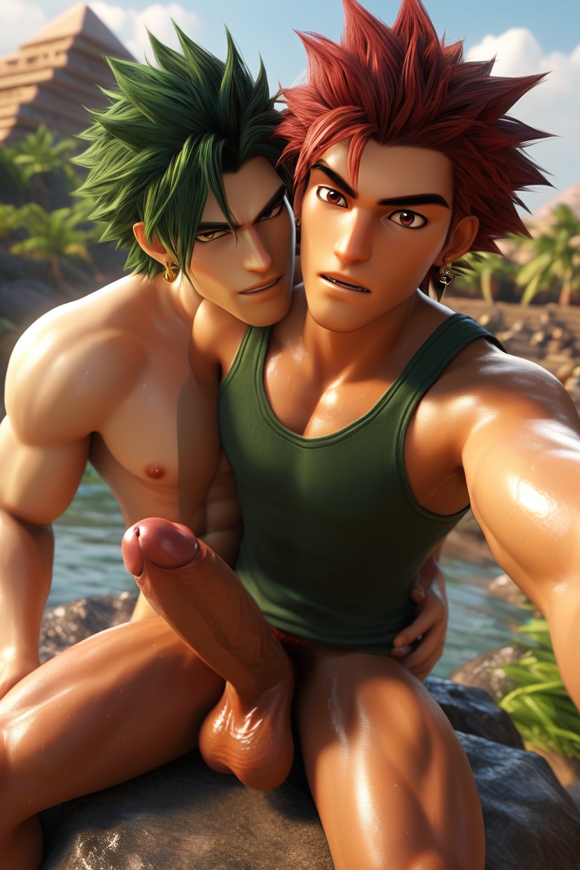 Outdoors, Black Tank Top, Two Males AI Gay Porn