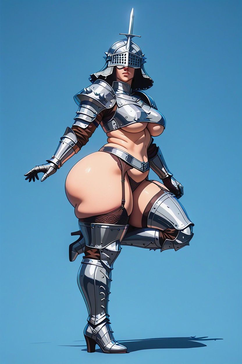 Basinet Helmet, Sexy Medieval Knight, Full Body BBW AI Porn