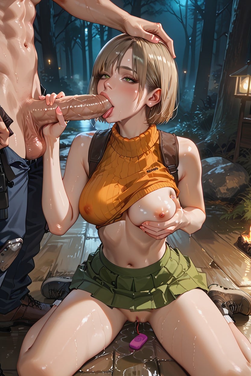 Navel Exposed, At Creepy Dark Forest, Tongue Out Hentai AI Porn