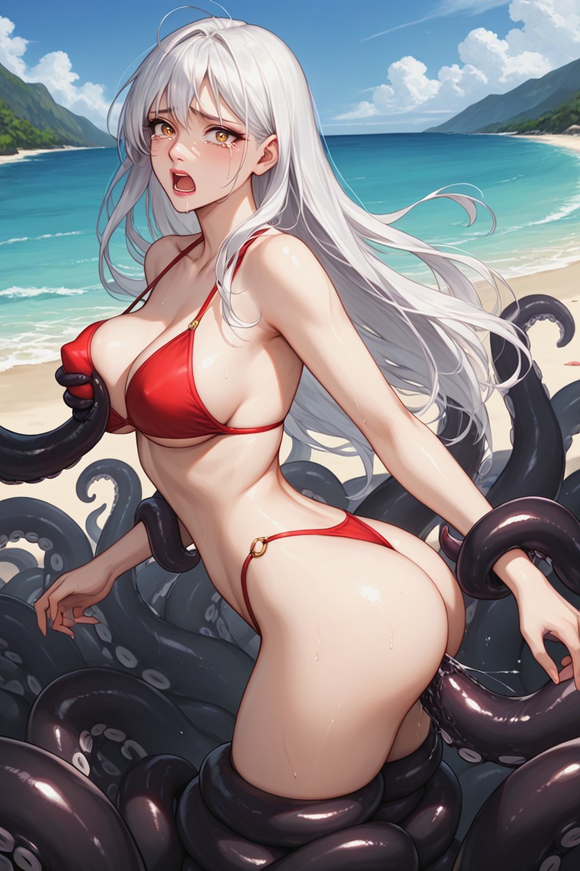 Asian Eyes, Wide Open Eyes, White Hair Hentai AI Porn