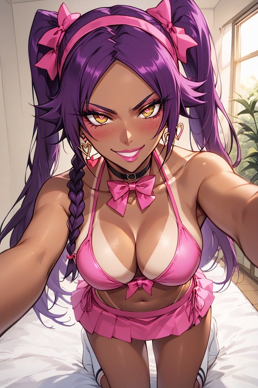 Heart Eyes, One Hand Peace Sign, Pink Bow Hentai AI Porn