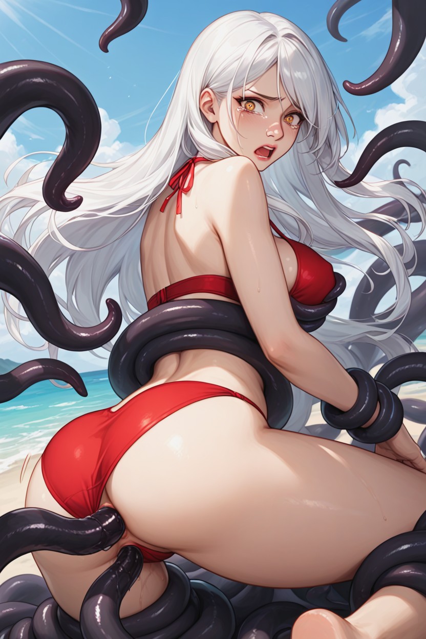 Yelling, Red Bikini, Very Rough Grope Hentai AI Porn