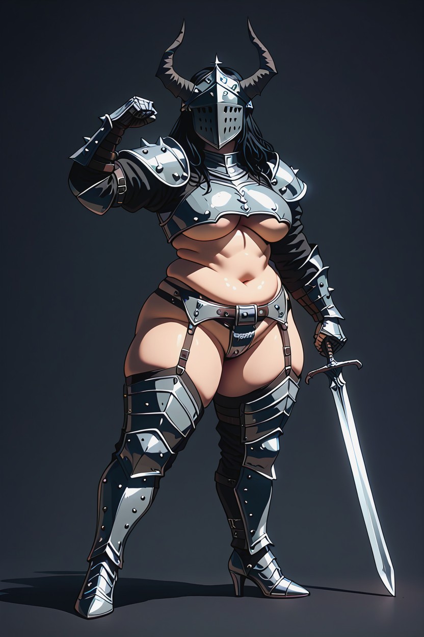 Armored Boots, Bald, Simple Background BBW AI Porn