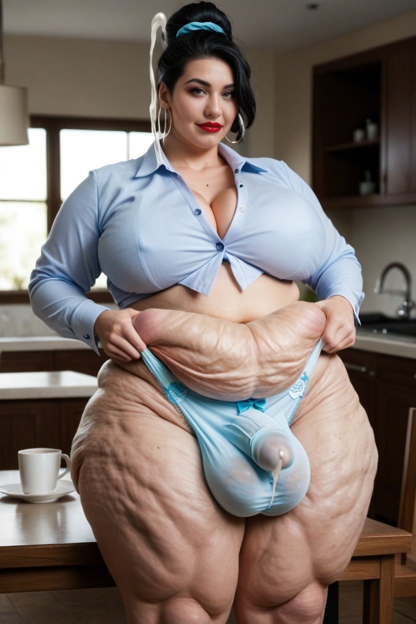 Looking At Viewer, Hyper Gigantic Massive Testicles, Holding Her Belly Shemale AI Porn