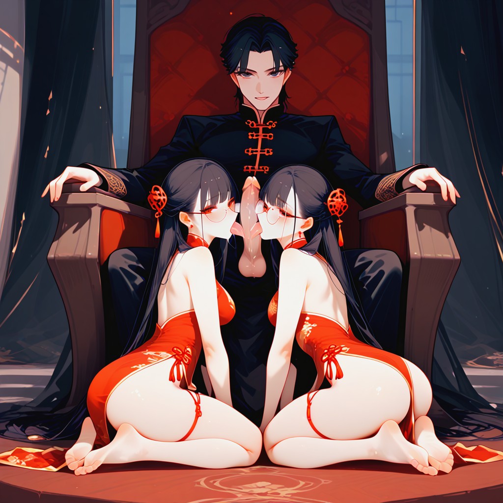 Two, Black Hair, Full Body AI Porn