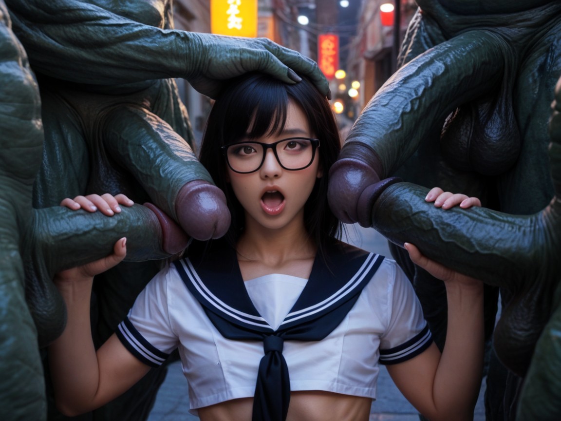 Double Handjob, Streetlights, Huge Monsters With Giant Cocks AI Porn