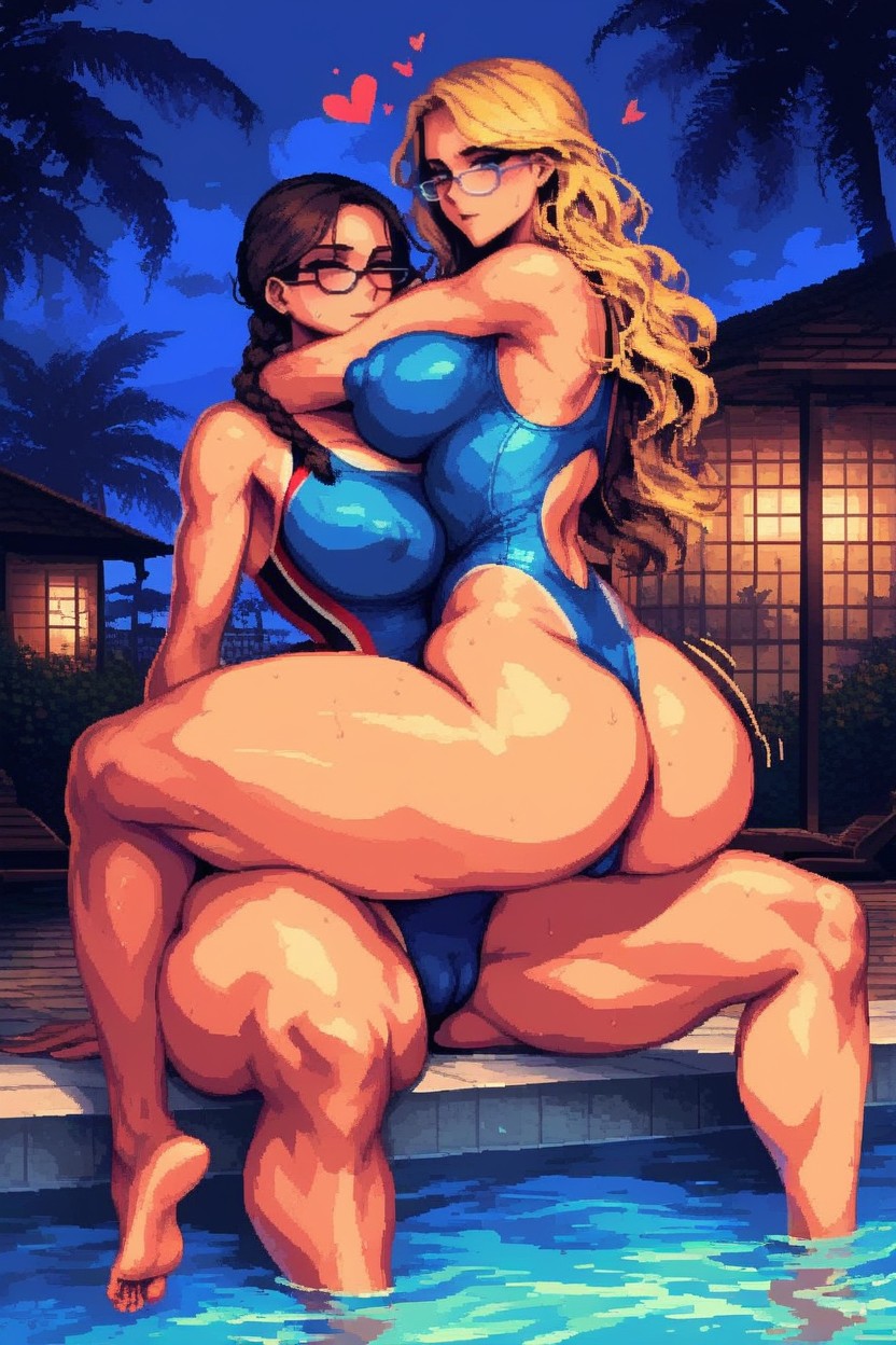 Hyper Wide Hips, Puffy Nipples, Tan Lines AI Porn