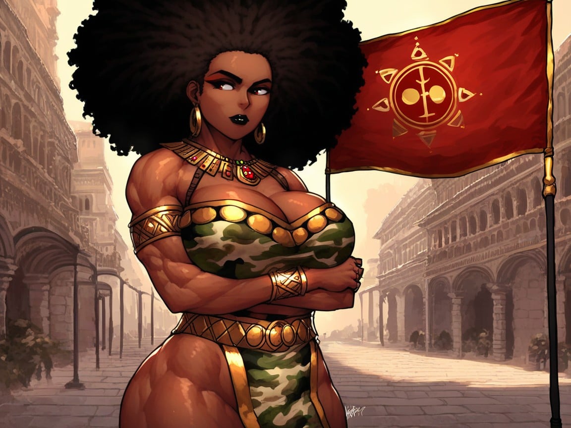 Black Lipstick, Wearing Ancient Antiquity Clothes, Arms Crossed Latina AI Porn