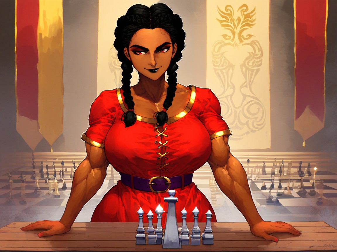 Red Tunic, 18+, Red And Gold Banner Flags In Distance Porno IA Latina