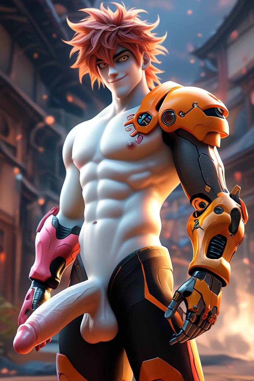 Massive, Massive Penis, Pink And Orange Color Scheme AI Gay Porn