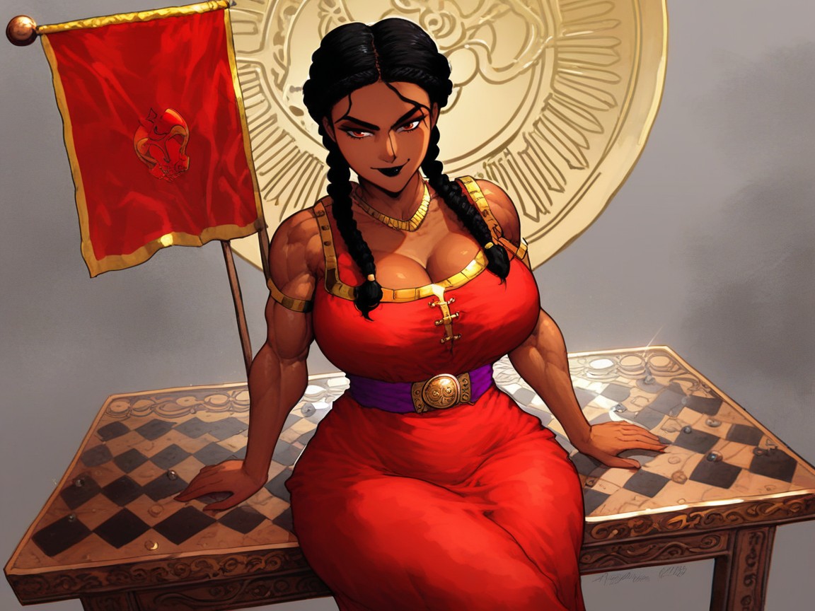 Wide Long Shoulders, Dark Brown Skin, Sharp Edges And Lines Latina AI Porn