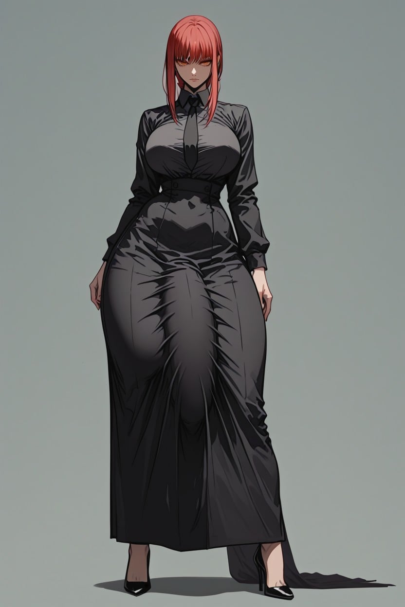 Massive Round Huge Bulge, Exaggerated Incline High Heels, Black Tie Shemale AI Porn