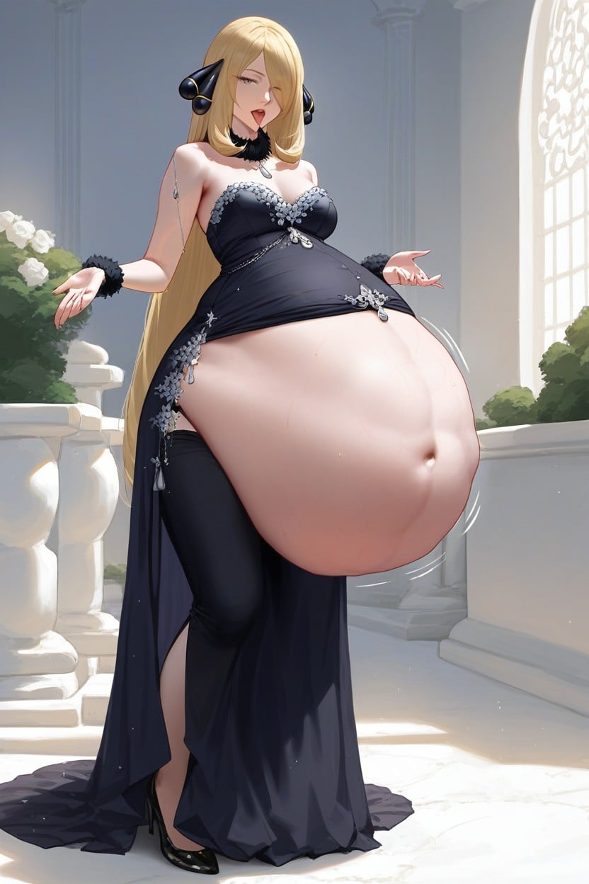 Huge Round Vore Belly, Fully Clothed, Visible Burp AI Porn