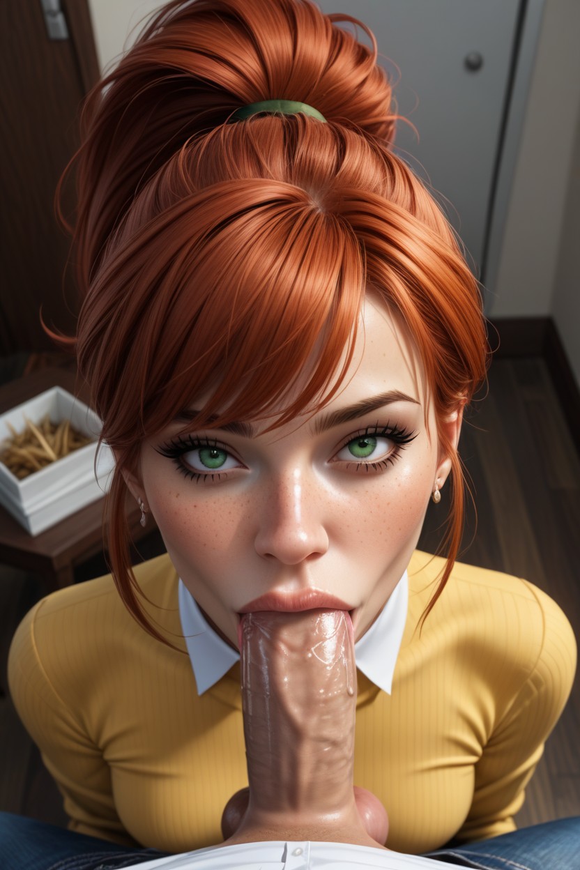 Saliva Dripping, Large, American Hentai AI Porn