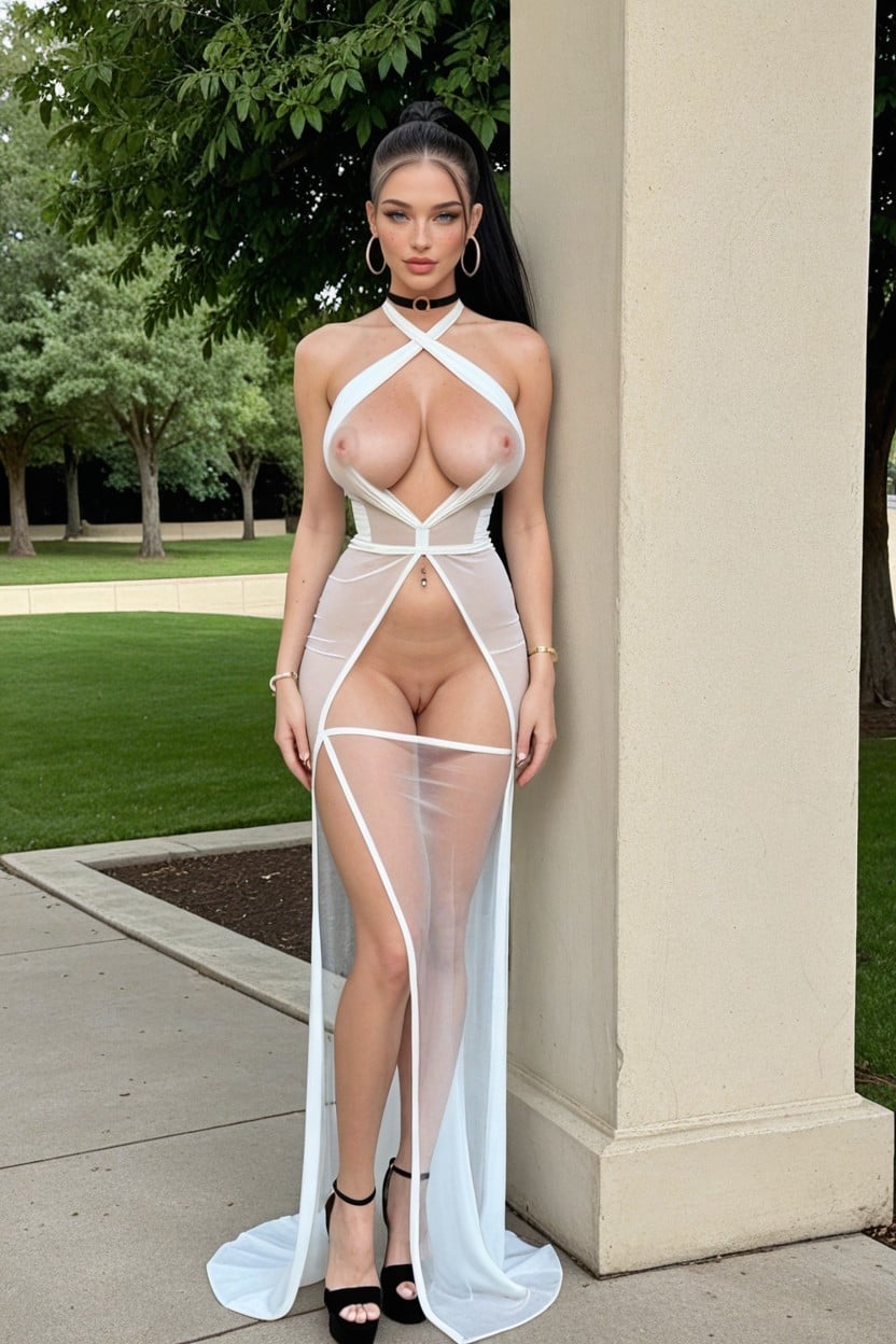 Black Choker, Black Platform High Heels, Albino Skin AI Porn