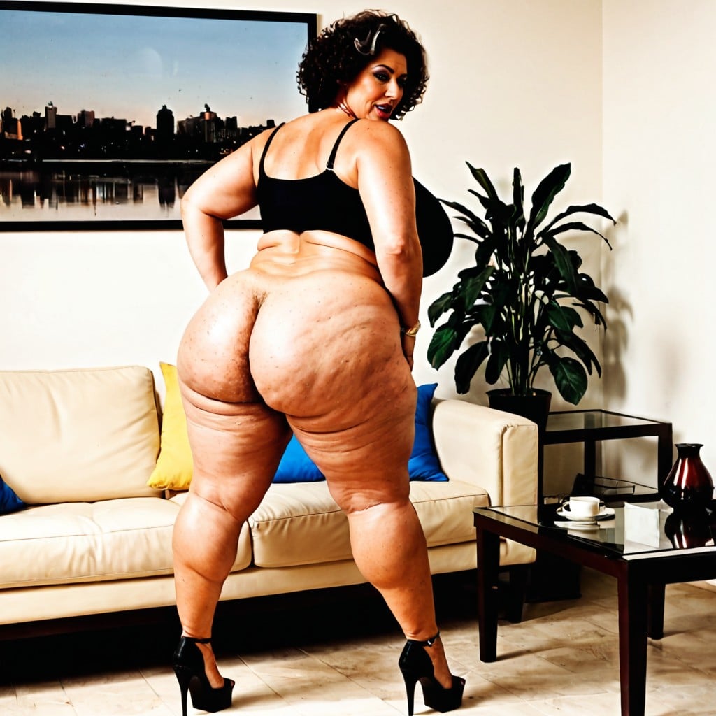 Black Hair, Naked, Living Room MILF AI Porn