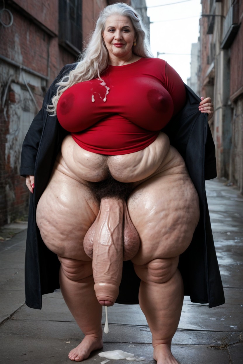 White Hair, Gigantic Saggy Stretch Mark Breasts Hyper Saggy Balls, Cellulite Arms AI Porn