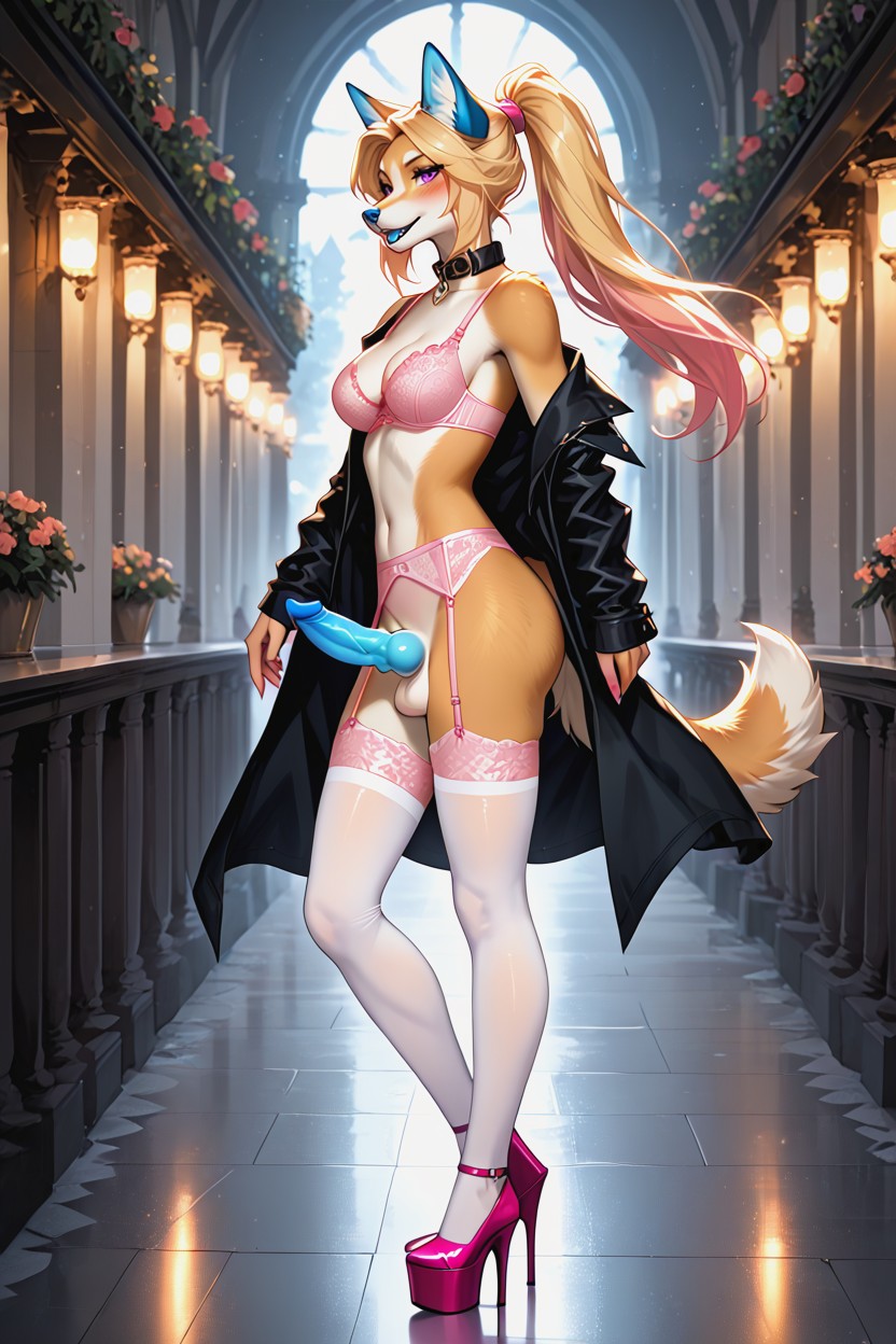 Balls, Ponytail Hair Style, Futanari Furry AI Porn