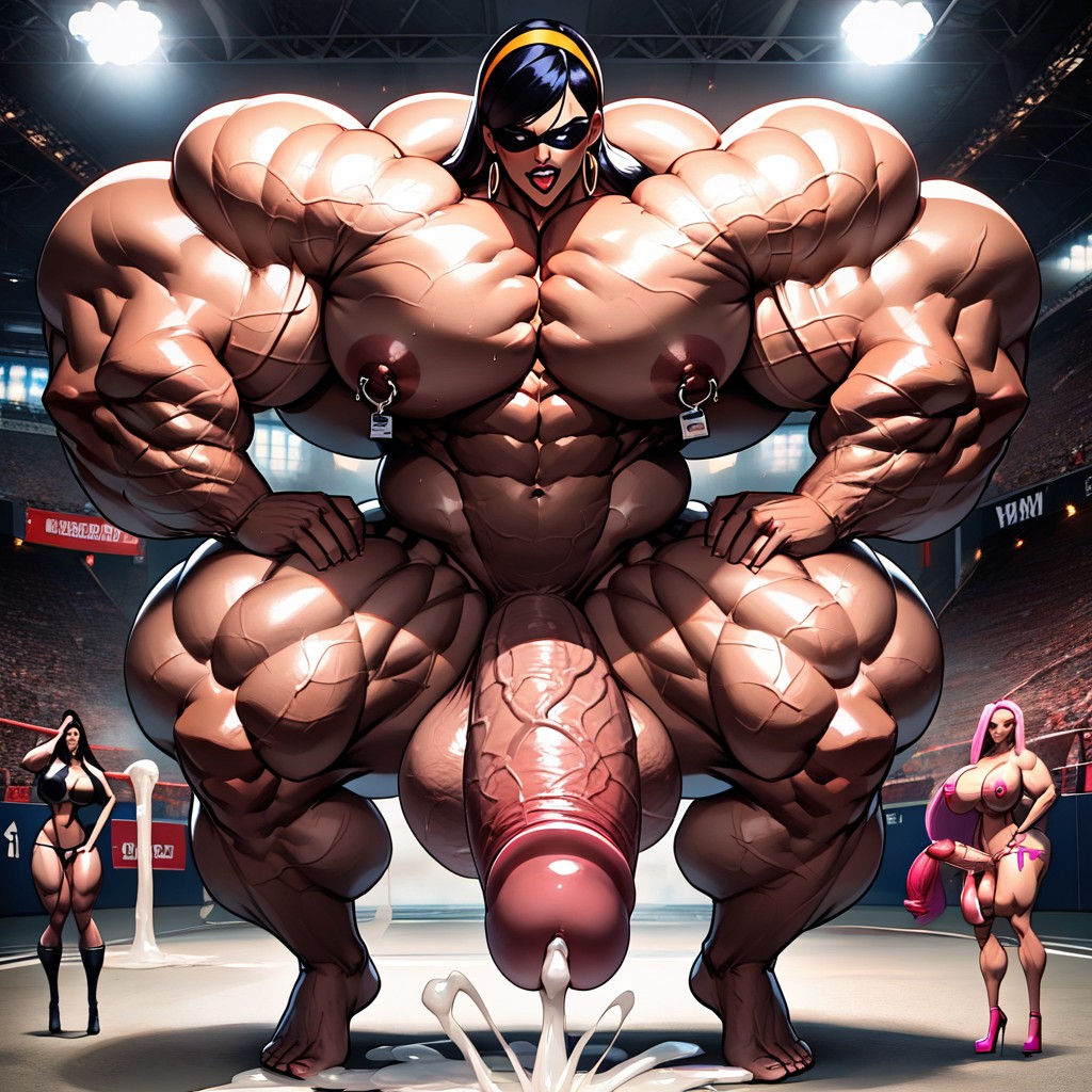 Giantess Futa Is Kneeled, A Shorter Futanari Bimbo Dominated By A Gigantic Futa, Bottom Heavy Shemale AI Porn