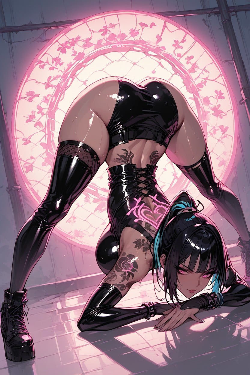 25+, Goth, Neon Transparent Long Latex Sleeves Hentai AI Porn