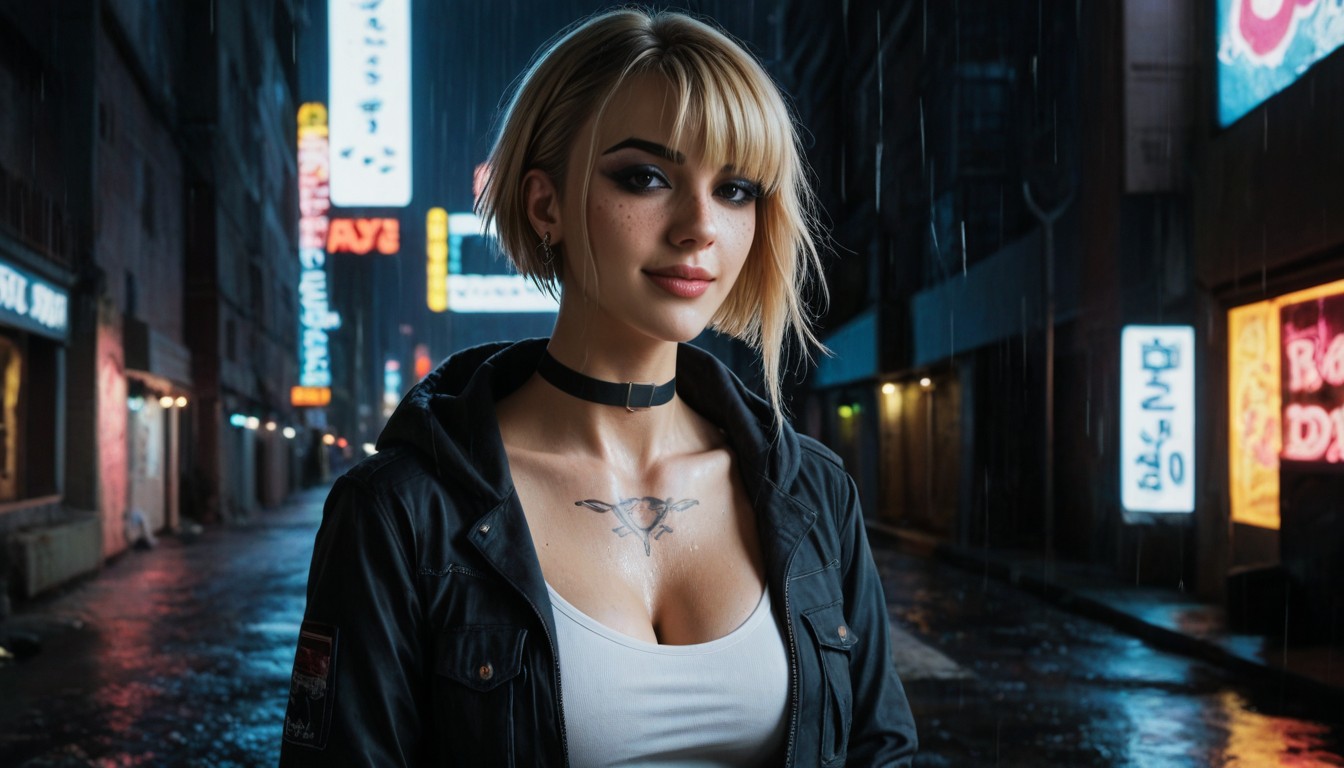 White Concrete Wall Background, Blonde, Bokeh AI Porn