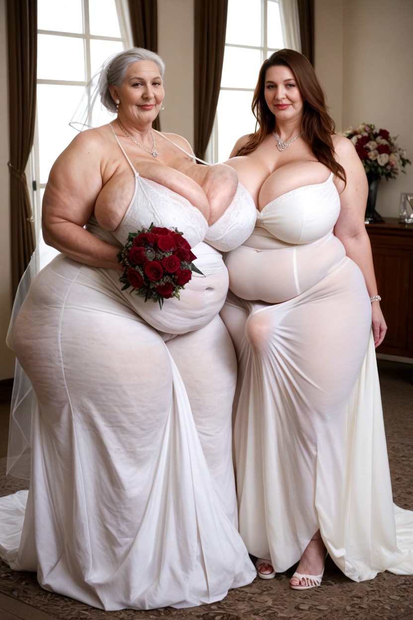 Impossibly Large Ass, Big Belly, Wedding Dress AI Porn