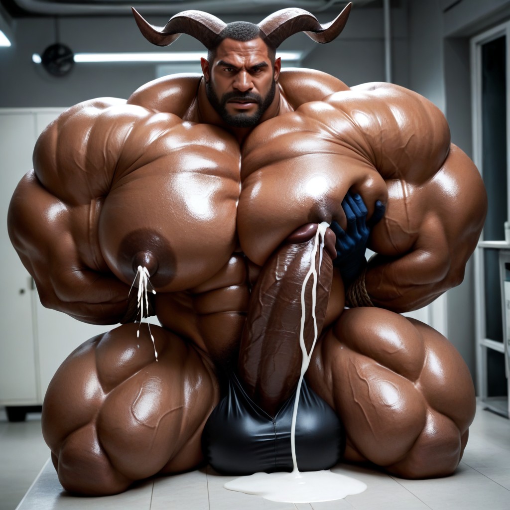 Giant Dildo Penetrating Milk Man's Ass, Laboratoire, Hands Tied Behind Back Porno IA Gay